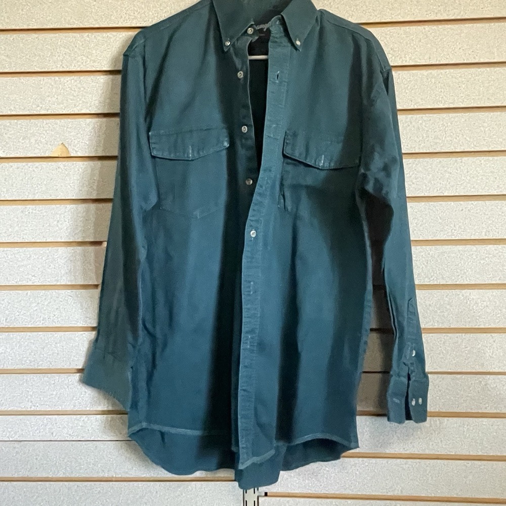 Wrangler Long Sleeve Button Up Medium Teal Shirt Western Cowboy Rodeo